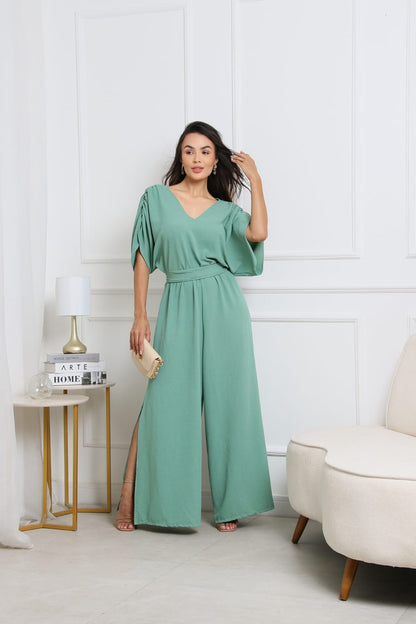 Macacão Pantalona Fendas Elegante Social e Casual Soltinho